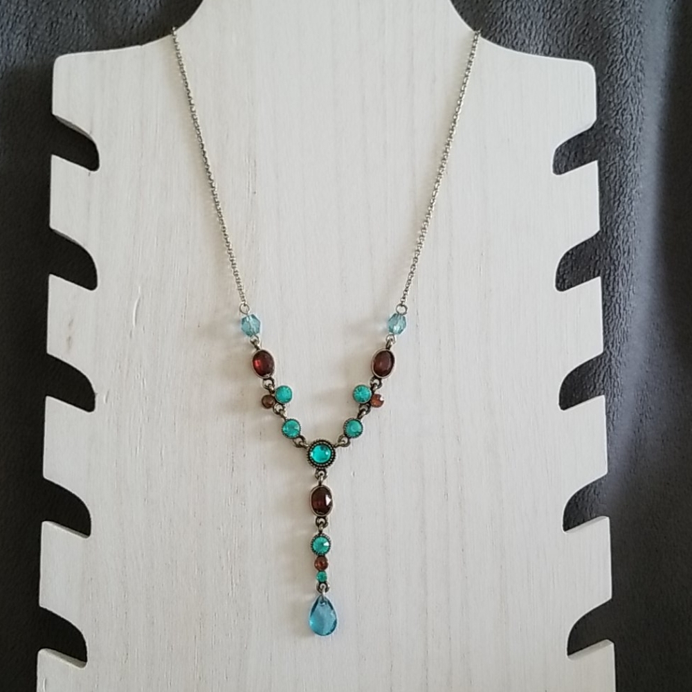1990s Blue and Brown Crystal Necklace